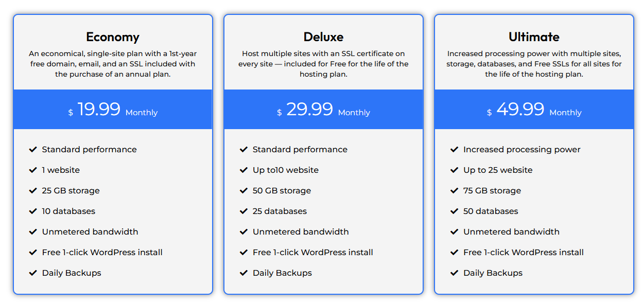 Shared web hosting plans
